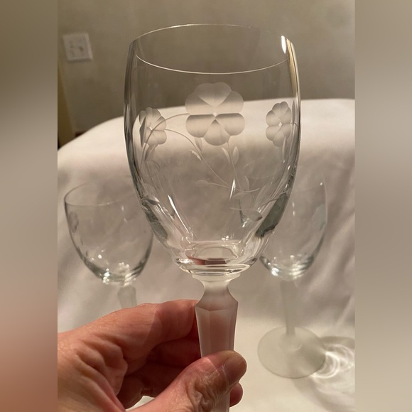 Vintage Floral Etched Glasses with Frosted Stems Set of 3 - Picture 1 of 12